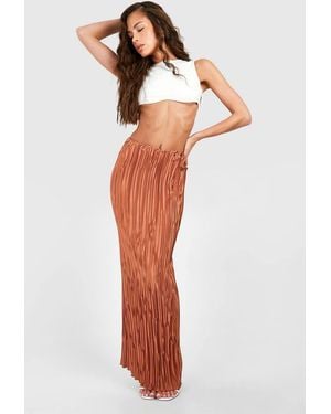 Boohoo Premium Satin Plisse Maxi Skirt - Orange