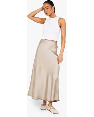 Boohoo Satin Midaxi Skirt - White