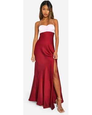 Boohoo Contrast Satin Maxi Dress - Red