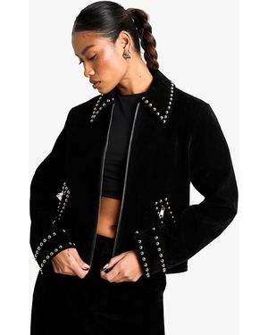 Boohoo Suede Look Studded Jacket - Black