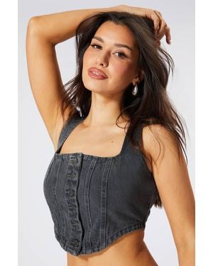 MissPap Button Down Denim Corset Top - Black