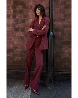 Warehouse Pinstripe Turn Up Wide Leg Trouser Co Ord - Red