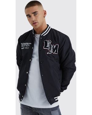 BoohooMAN Nylon Varsity Jacket With Badges - Blue