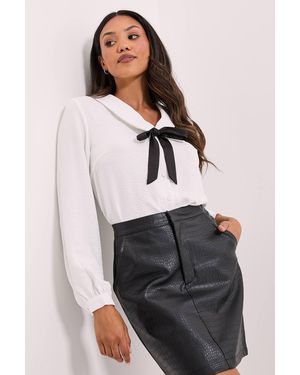 Dorothy Perkins Collar Detail Bow Front Blouse - White