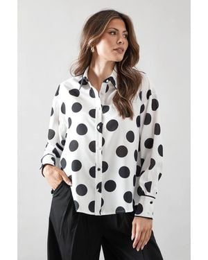 Wallis Spot Piping Detail Pocket Shirt - White