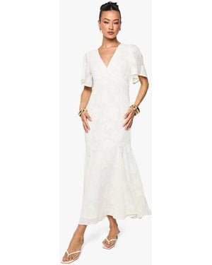 Boohoo Tall Burnout Floral Angel Sleeve Midaxi Dress - White