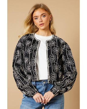 Oasis Floral Embroidered Bomber Jacket - Black