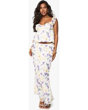 Boohoo Chiffon Floral Print Maxi Skirt - White