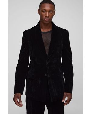 BoohooMAN Relaxed Fit Shawl Collar Velour Blazer - Black
