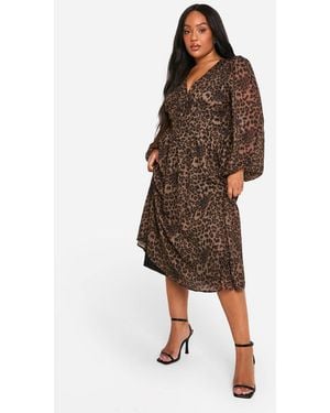 Boohoo Plus Woven Milkmaid Midi Skater Dress - Brown