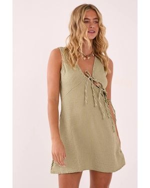 Nasty Gal Textured Stripe Asymmetric Tie Mini Dress - Brown