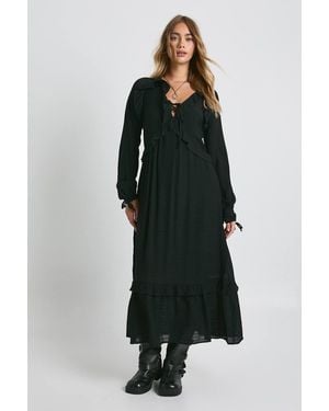 Boohoo Long Sleeve Maxi Dress With Frill Detail - Black