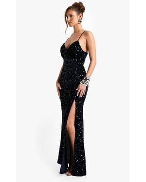 Boohoo Velvet Sequin Slip Maxi Dress - Black