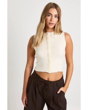 Boohoo Longline Concealed Button Knitted Waistcoat - White