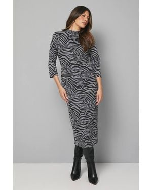 Wallis Animal Ponte Pocket Midi Dress - Gray