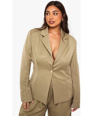 Boohoo Plus Cinched Blazer - Natural