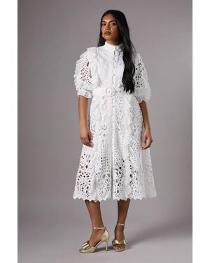 Coast Petite 3/ Sleeve Lace Shirt Dress - Gray