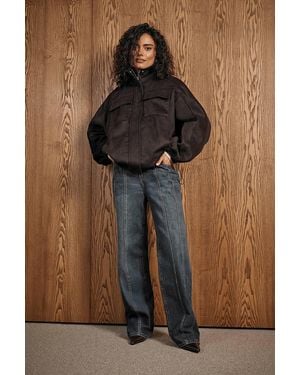 Boohoo Seam Detail High Waist Straight Leg Jean - Brown