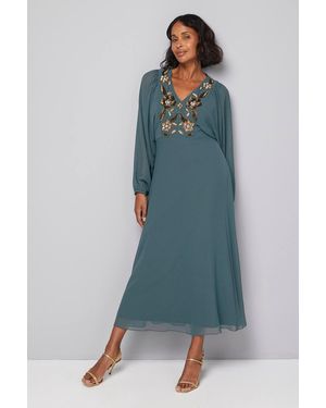 Wallis Embellished Balloon Sleeve Midi Dress - Blue