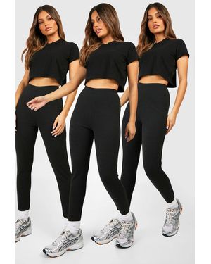 Boohoo Cotton 3 Pack High Waisted Leggings - Black