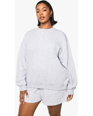 Boohoo Plus Button Down Sweatshirt - White