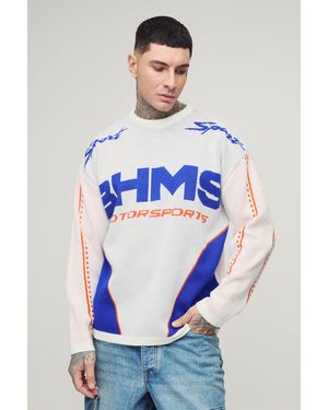BoohooMAN Tall langärmliges Oversize Moto T-Shirt - Blau