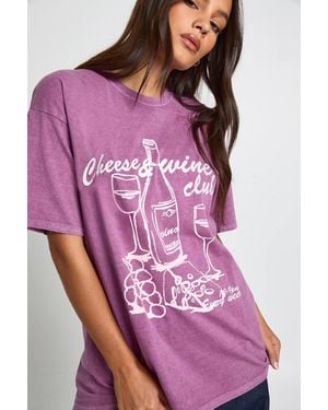 Boohoo Cheese And Wine Printed Oversized T-Shirt - Purple