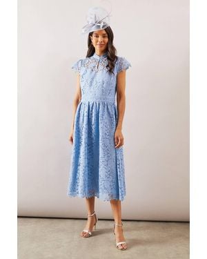 Wallis Lace Keyhole Dress - Blue