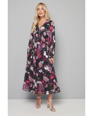 Wallis Petite Floral Jacquard Ruffle Midi Dress - Black