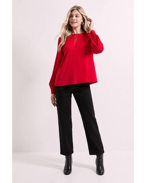 Dorothy Perkins Lace Insert Long Sleeve Blouse - Red