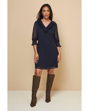 Wallis Petite Dobby Ruffle Shift Dress - Blue