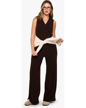 Boohoo Brushed Micro Rib Wide Leg Trouser - Black
