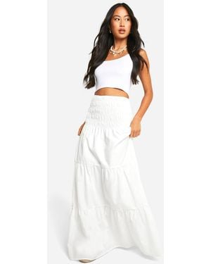 Boohoo Shirred Maxi Skirt - White