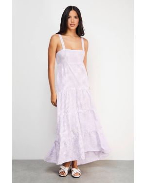 Warehouse Seersucker Flannel Strappy Tie Back Tier Midi Sundress - White