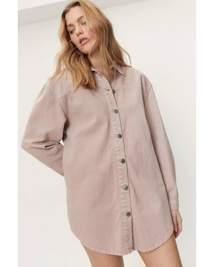 Nasty Gal Oversized Button Down Denim Shirt Dress - Natural