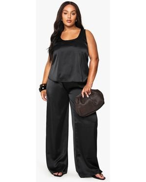 Boohoo Plus Satin Wide Leg Trouser - Black