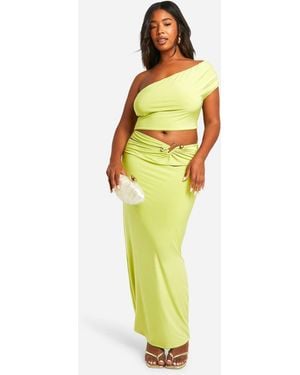 Boohoo Plus Double Slinky Cut Out Trim Detail Maxi Skirt - Yellow