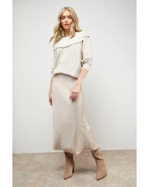 Oasis Bias Cut Satin Midi Skirt - Natural