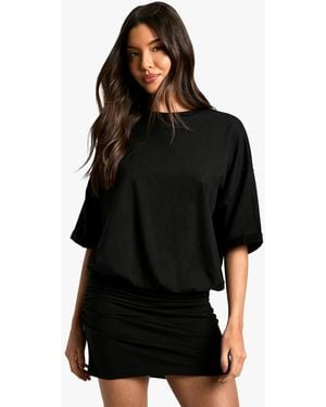 Boohoo Ruched T-Shirt Mini Dress - Black