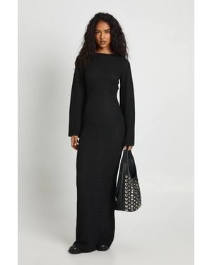 Boohoo Textured Long Sleeve Column Dress - Black
