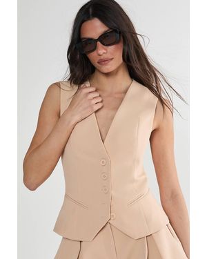 Nasty Gal Tailored Button Through Waistcoat - Natural