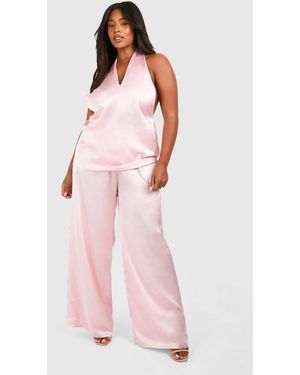 Boohoo Plus Satin Tailored Wide Leg Trouser - Pink