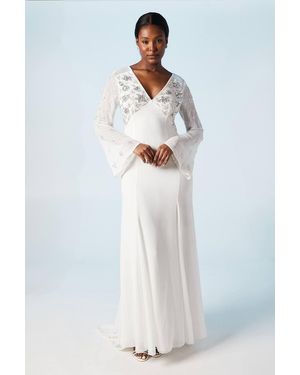 Coast Embellished Flare Sleeve Boho Wedding Dress - White