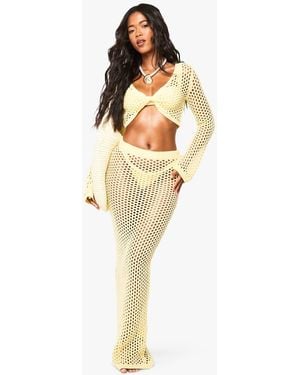 Boohoo Beach Crochet Knitted Maxi Skirt - Yellow