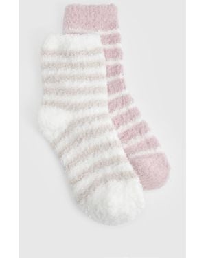 Boohoo Striped Fluffy Socks 2 Pack - White