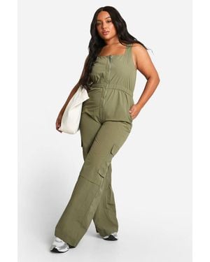 Boohoo Plus Cargo Woven Utility Scoop Jumpsuit - Green
