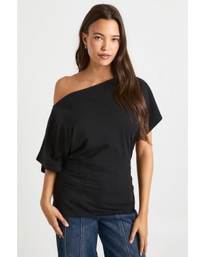 Boohoo Ruched Side Off Shoulder T-Shirt - Black