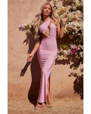 Boohoo Molly Smith Ruched Slinky Cut Out Maxi Dress - Brown