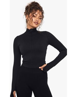 Boohoo Seamless Rib Zip Through Jacket - Blue