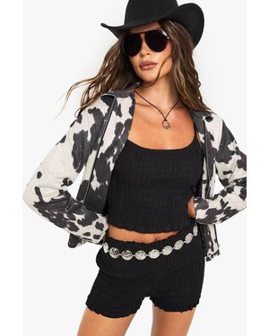 Boohoo Cow Print Faux Suede Jacket - Black